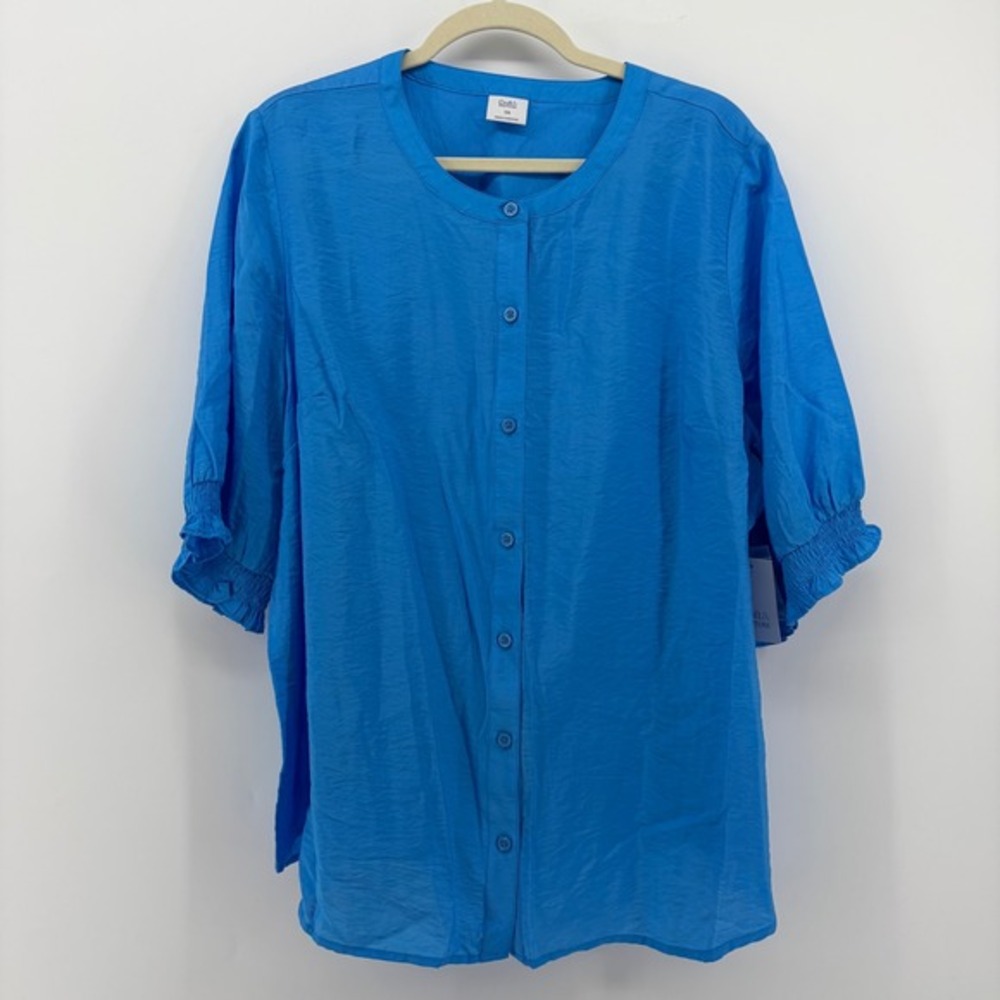 Croft & Barrow Blue Textured‎ Button Up Shirt Plus Size 1X 3/4 Sleeve